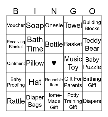 Caroline's Baby Shower Bingo Card