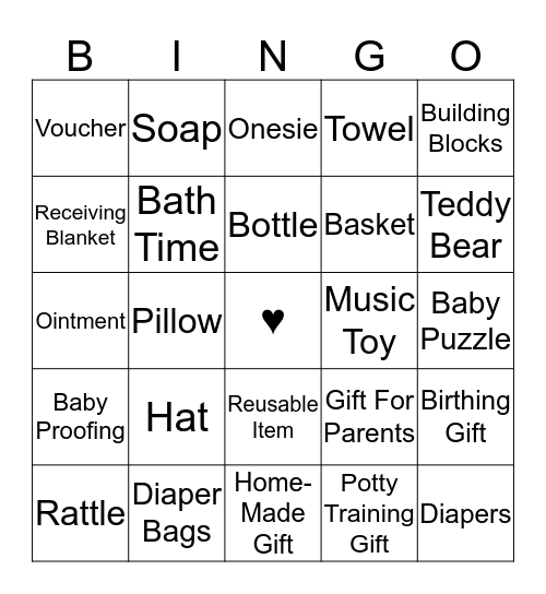 Caroline's Baby Shower Bingo Card
