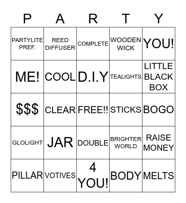 PARTYLITE BINGO Card