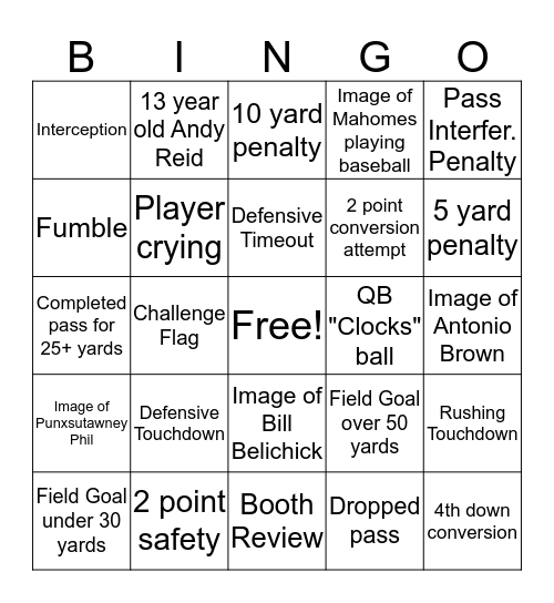 2020 Super Bowl Bingo Card