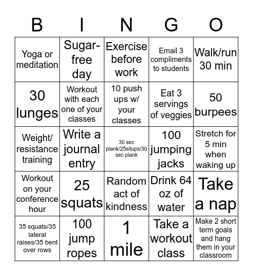 Wellness Bingo- Heart Month Bingo Card