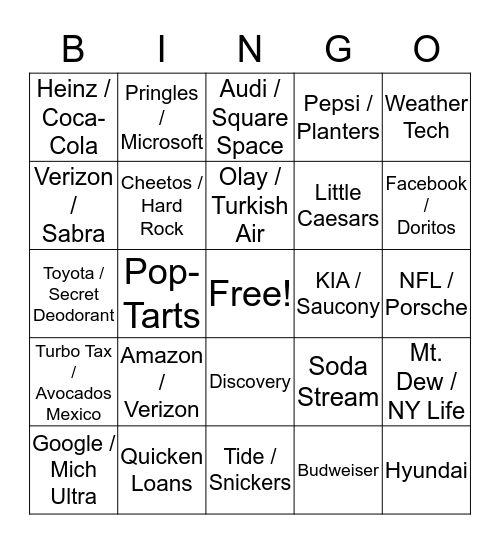 Super Bowl  Bingo Card