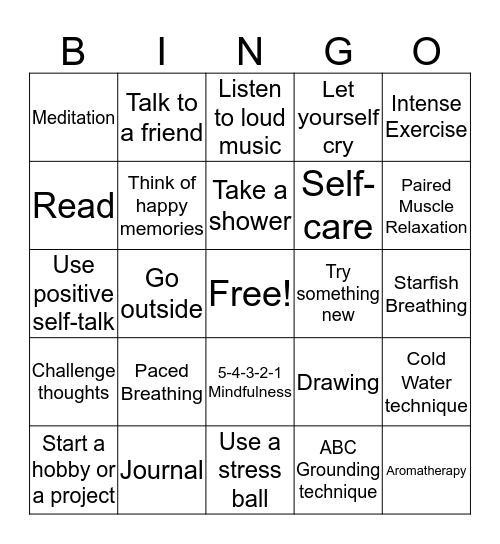 Coping Skills Bingo Card