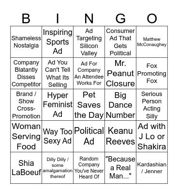 Super Bowl Ad Bingo 2020 Bingo Card