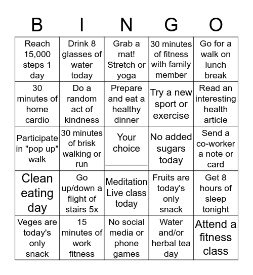 AGP February Healthy Habits Bingo Card
