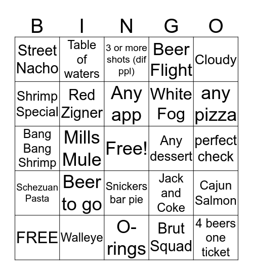 RMBC Friday Night Bingo Card