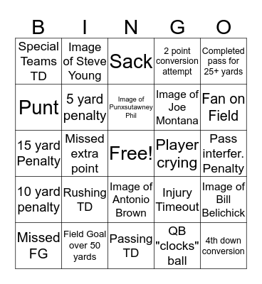 2020 Super Bowl Bingo Card