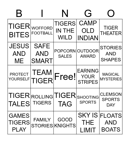 TIGER CUBS Bingo Card