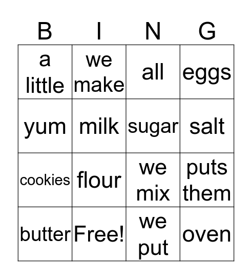 Nous faisons des biscuits Bingo Card