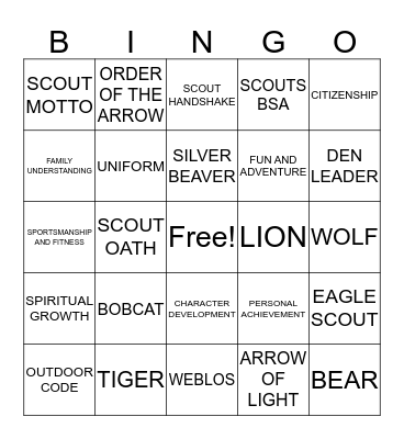 SCOUT LIFE Bingo Card