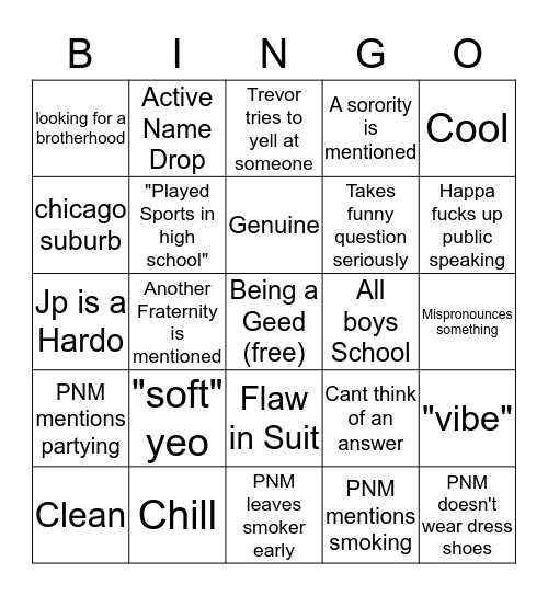 Smoker Bingo Card