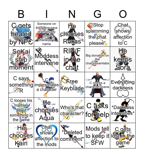 C’s Kingdom Hearts ReMind Bingo Card