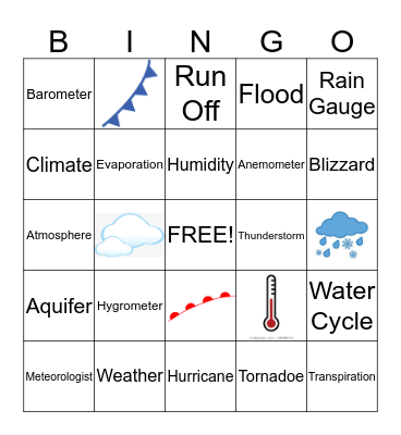 Water Cycle, Weather & Climate BINGO Card