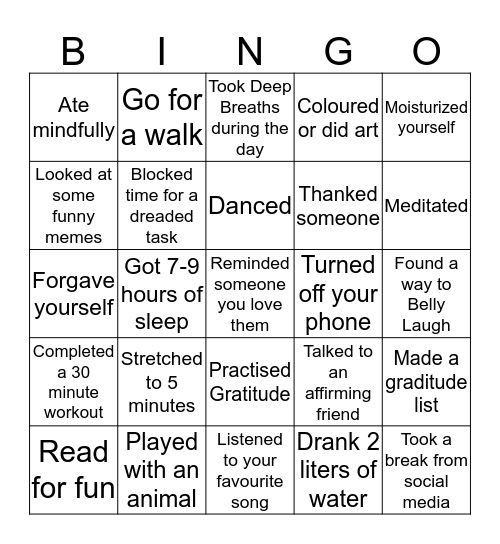 Self Care Bingo...What have YOU done to Take Care of Yourself? Bingo Card