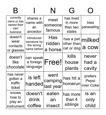 HUMAN BINGO Card