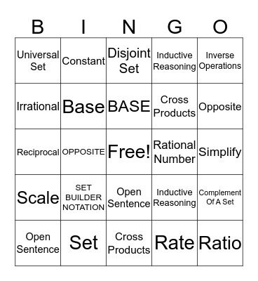 Algebra 1 Bingo Card