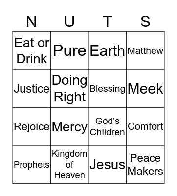 Beatitudes Bingo Card