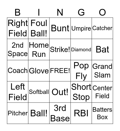 Softball Bingo Card