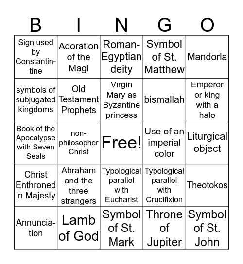 Iconography  Bingo Card
