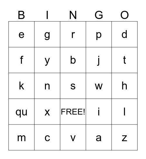 Alphabet Bingo Card
