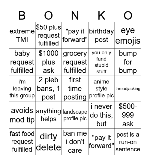 Maine Bonko Bingo Card