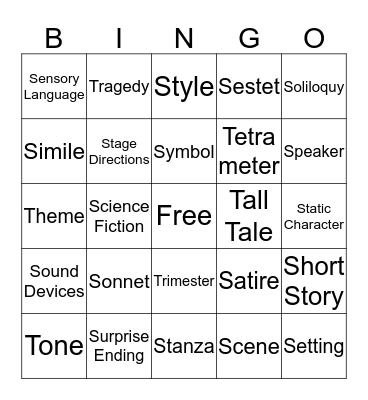 S and T Vocabulary Bingo Card