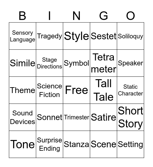S and T Vocabulary Bingo Card