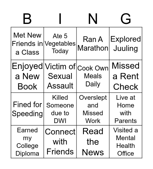 Health Bingo Card