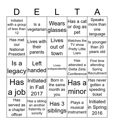 Find a Sister Bingo Card