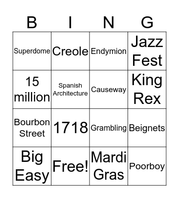 SBI Bingo Card