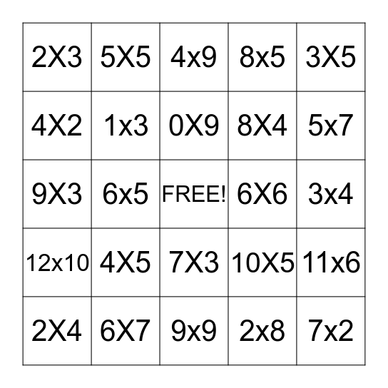 MULTIPLICATION Bingo Card