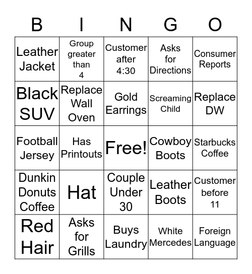 Saturday Bingo Card