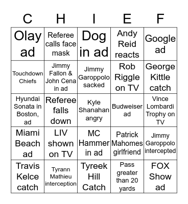 SUPER BOWL LIV BINGO Card