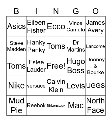 Dillards Brands Bingo Card