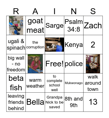 HEF Missionaries on a Kid's Heart Bingo Card