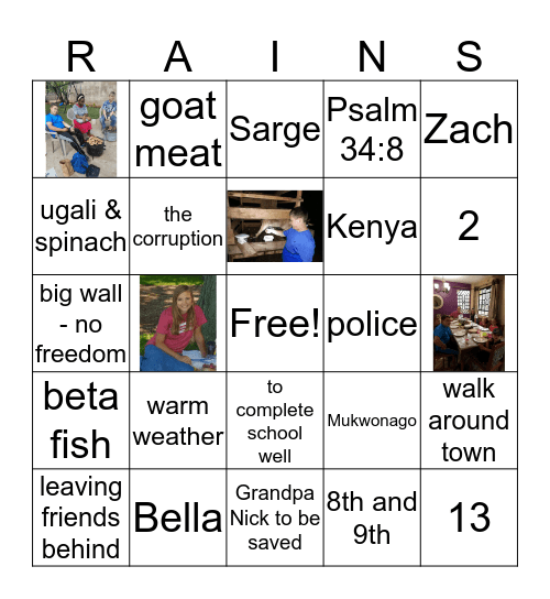 HEF Missionaries on a Kid's Heart Bingo Card
