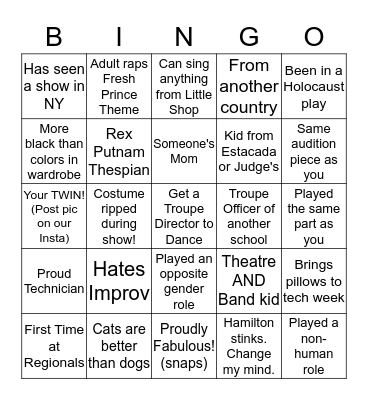 The Bingo of Thespis! Bingo Card