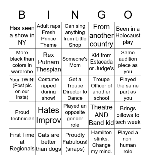 The Bingo of Thespis! Bingo Card