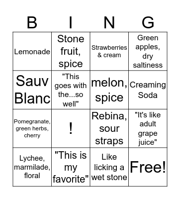 Wine-O Bingo Card