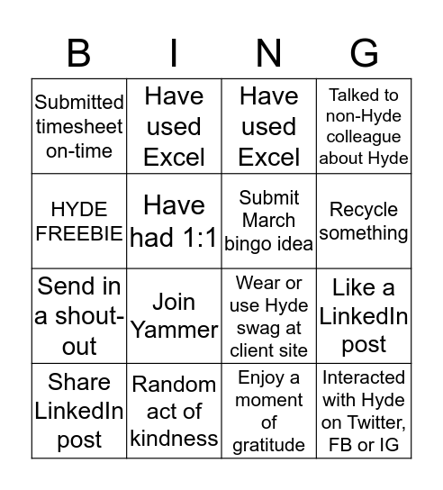 #HYDEPRIDE Bingo Card
