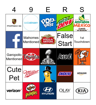 Superbowl Commercial Bingo 2020 Bingo Card