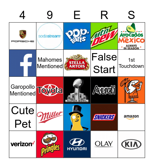 Superbowl Commercial Bingo 2020 Bingo Card