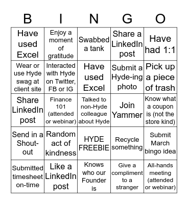 #HYDEPRIDE Bingo Card