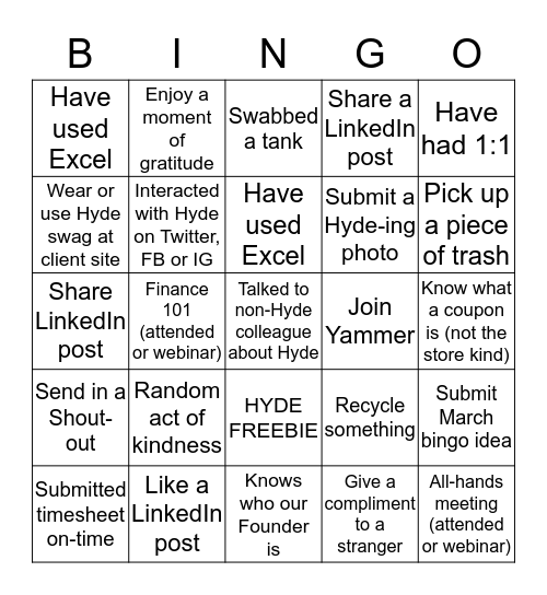 #HYDEPRIDE Bingo Card