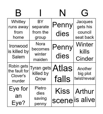 RWBY Volume 7 Finale Predictions (Bingo) Bingo Card