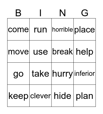 Synonyms Bingo Card