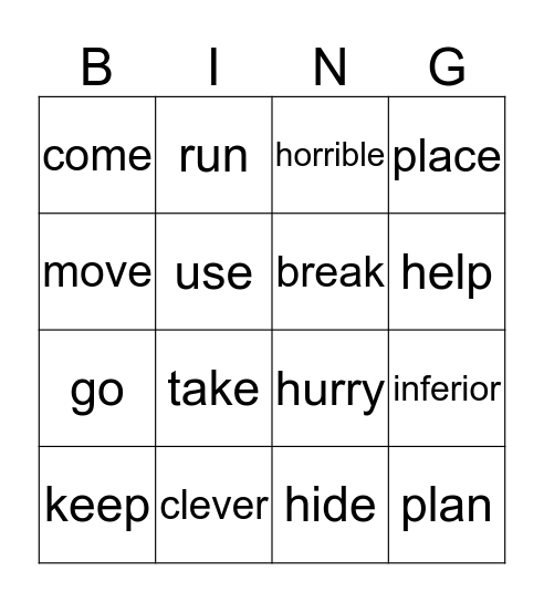 Synonyms Bingo Card