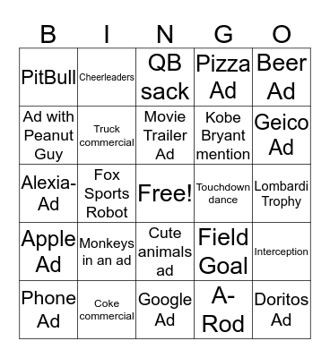 Super Bowl Bingo Card