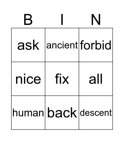 Antonyms  Bingo Card