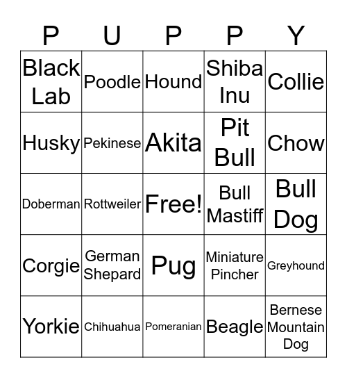 Puppy Bowl 2020  Bingo Card